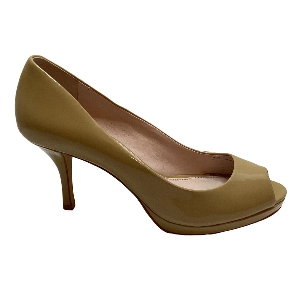 Vince Camuto Kira Blush Nude Patent Leather  Tan Peep-Toe Heels